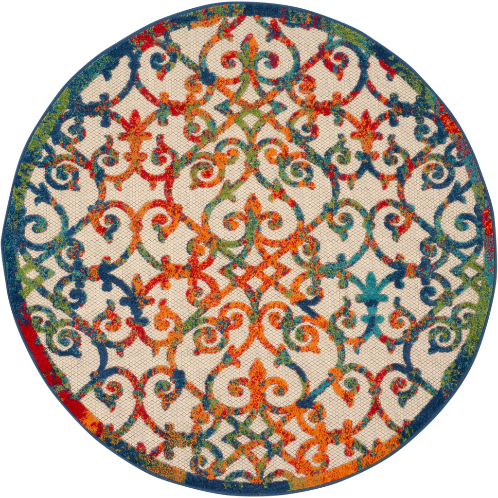 Nourison Home Aloha ALH21 Machine Made Multicolor Round Area Rug - Stain Resistant Indoor & Outdoor Low Pile Rug-