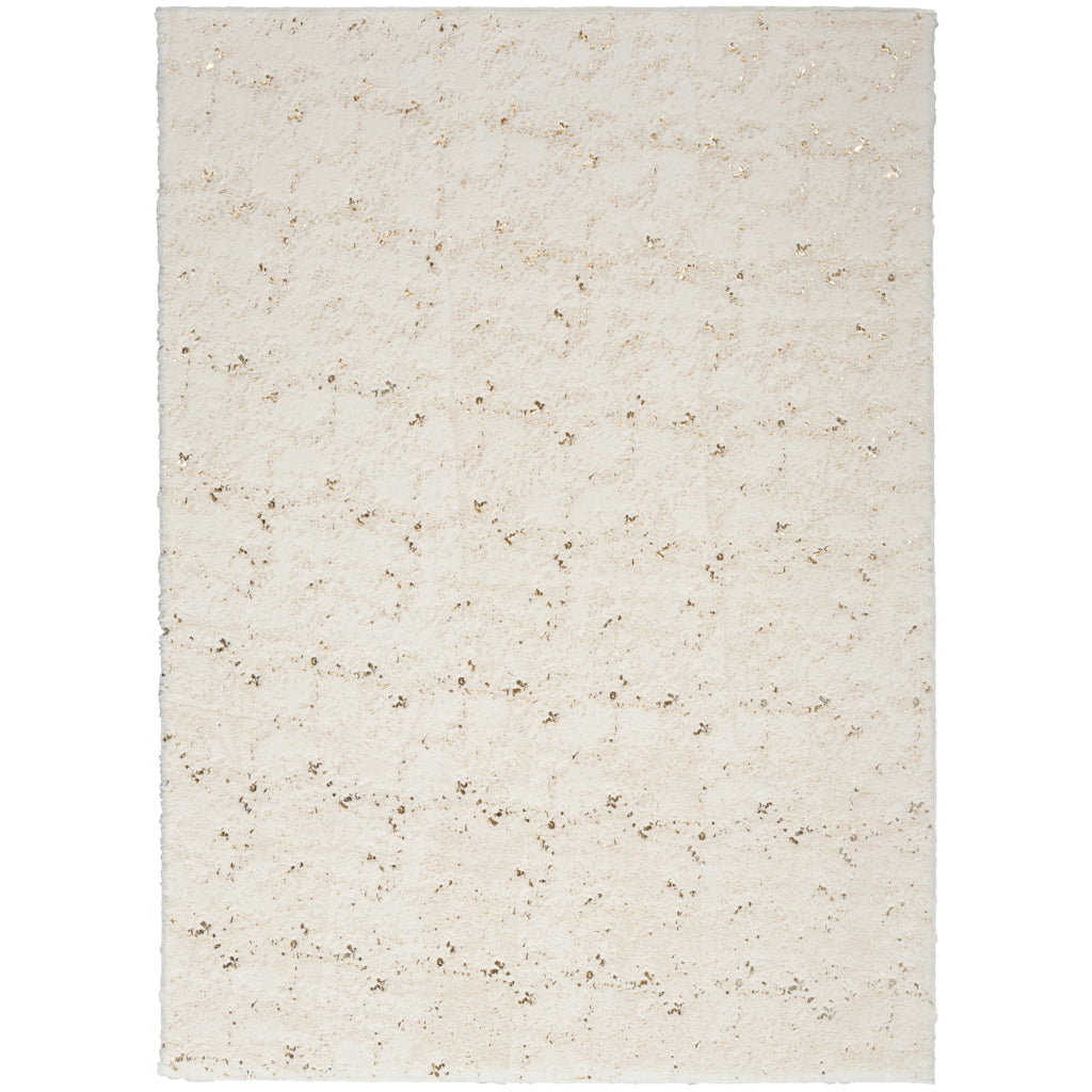 Nourison Home Cozy Shimmer CSH01 White Indoor Rectangle Shag Rug - Glam Hand Tufted High Pile Rug