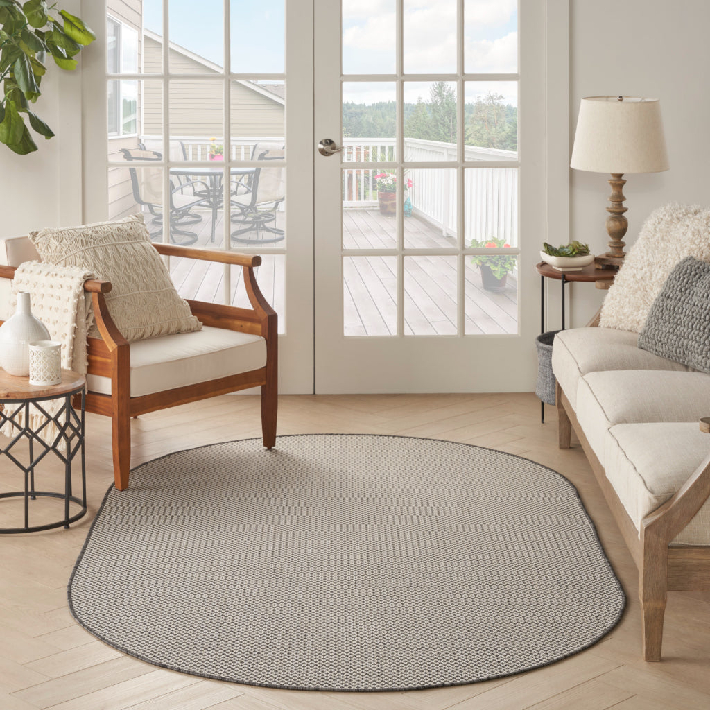 Nourison Home Courtyard COU01 Gray Indoor / Outdoor Oval Rug - Modern Style Power Loomed Low Pile Rug-