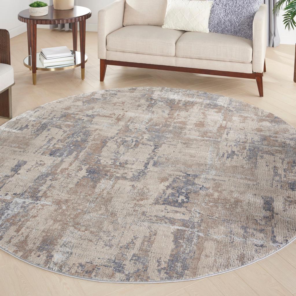 Nourison Home Rustic Textures RUS06 Beige and Grey Beige Grey Indoor Round Area Rug - Modern Power Loomed Machine Made Medium Pile