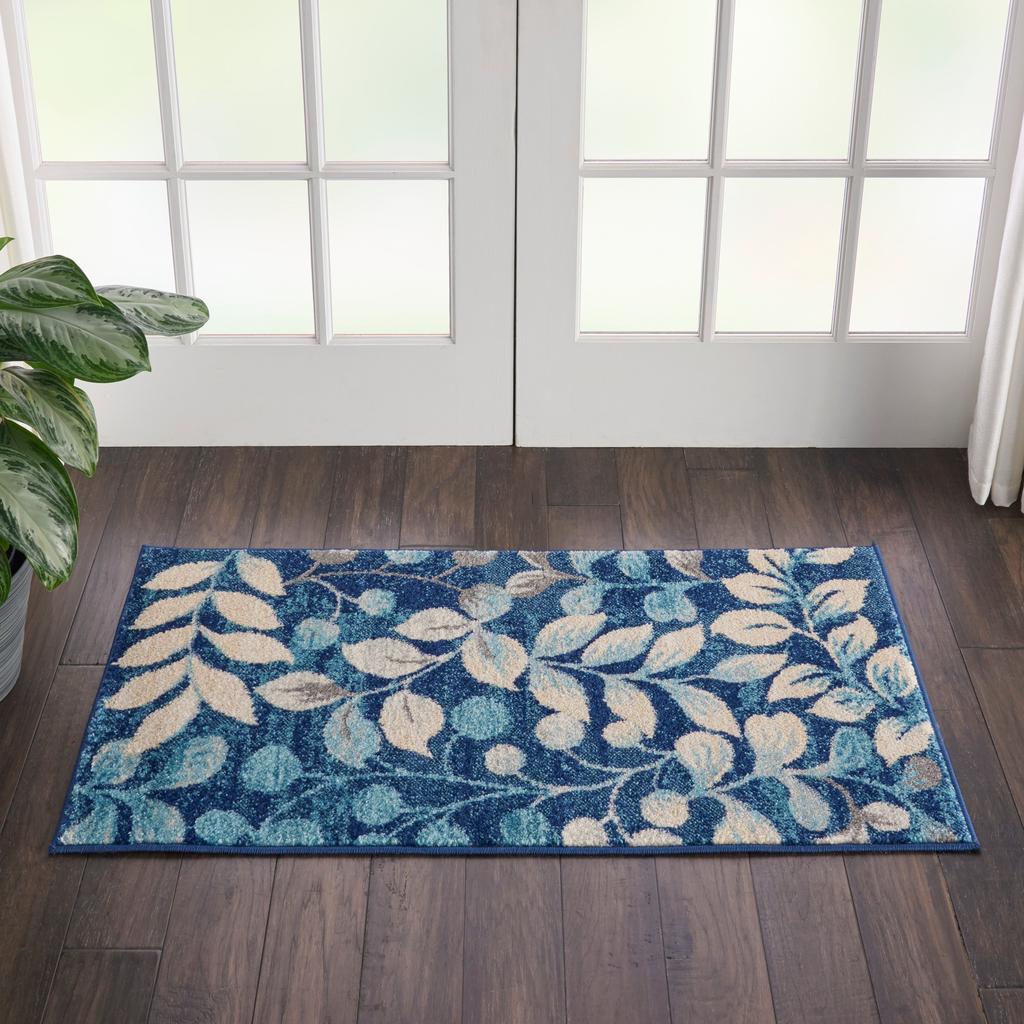 Nourison Home Tranquil TRA03 Navy Indoor Rectangle Area Rug - Farmhouse Power Loomed Machine Made Medium Pile