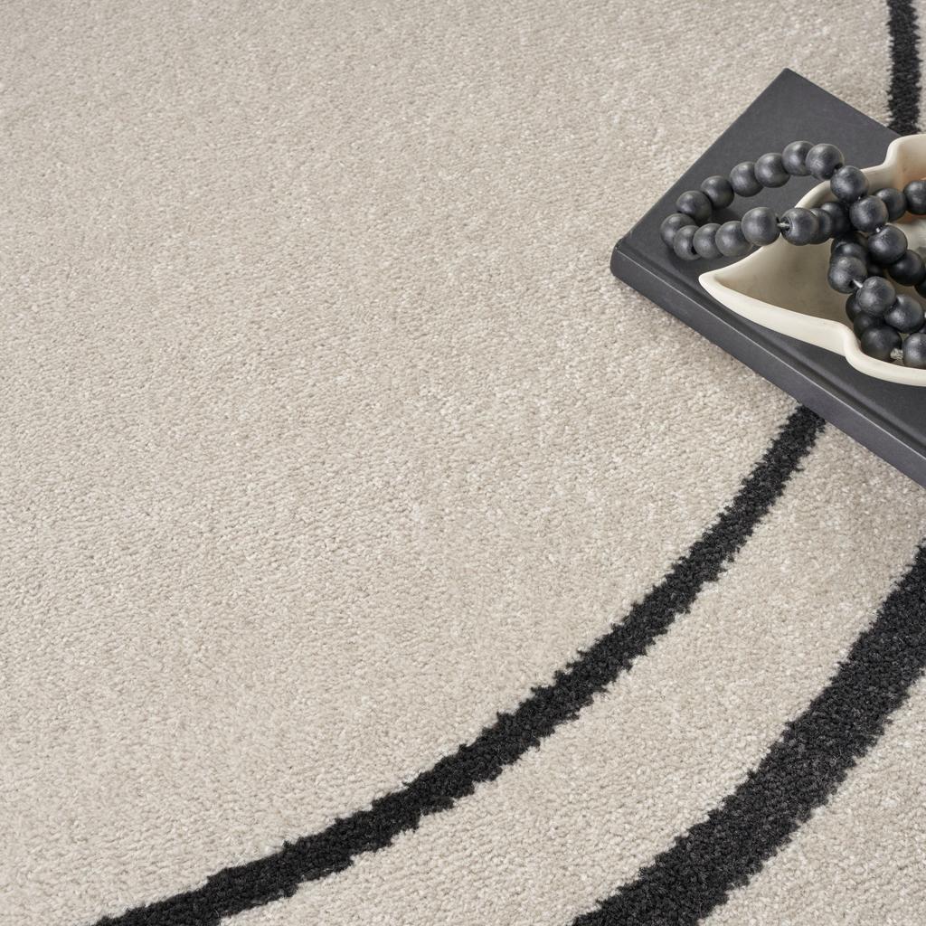 Nourison Home Nourison Essentials NRE02 Ivory Black Ivory/Black Indoor/Outdoor Round Area Rug - Contemporary Power Loomed Machine Made Low Pile