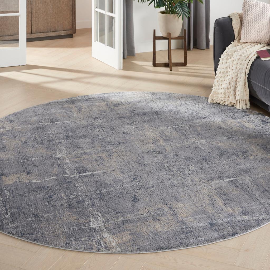 Nourison Home Rustic Textures RUS06 Grey and Beige Grey Beige Indoor Round Area Rug - Modern Power Loomed Machine Made Medium Pile