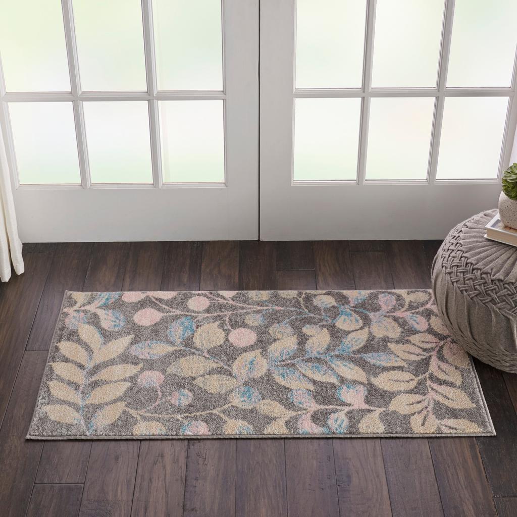 Nourison Home Tranquil TRA03 Grey Beige Indoor Rectangle Area Rug - Farmhouse Power Loomed Machine Made Medium Pile
