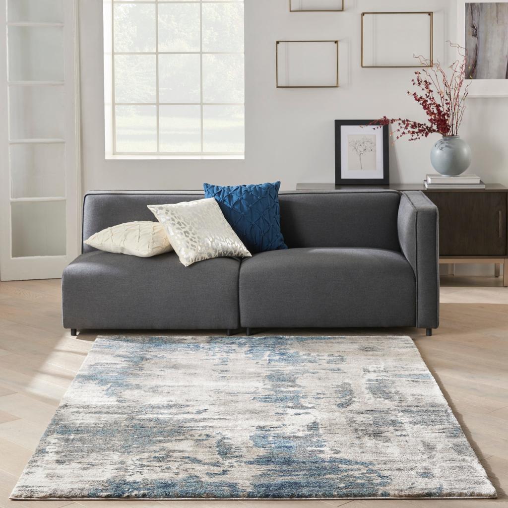 Nourison Home American Manor AMR04 Ivory Blue Indoor Rectangle Area Rug - Modern Power Loomed Machine Made Medium Pile