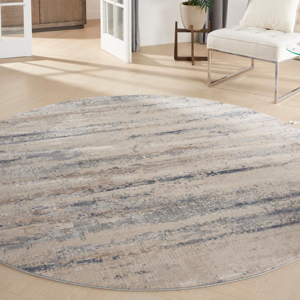 Nourison Home Rustic Textures RUS04 Beige and Grey Beige Grey Indoor Round Area Rug - Modern Power Loomed Machine Made Medium Pile