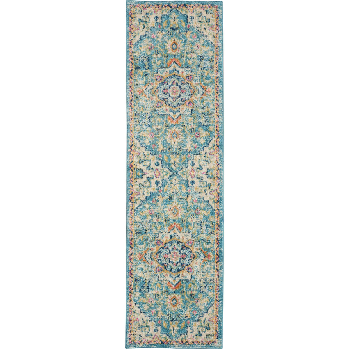 Nourison Home Passion PSN25 Ivory Light Blue Indoor Runner - Bohemian Power Loomed Machine Made Medium Pile