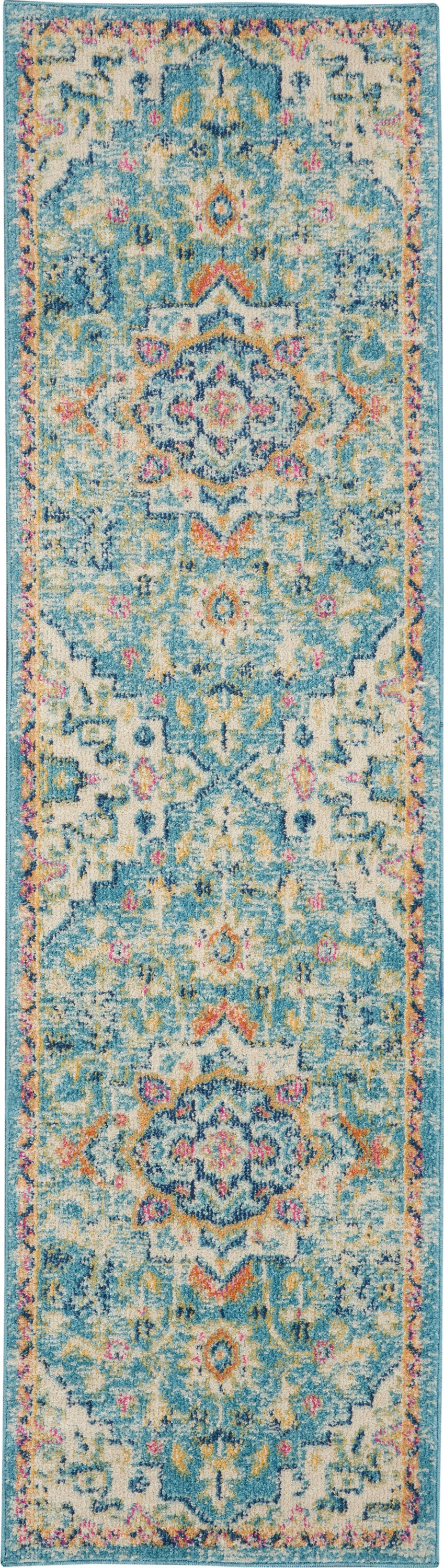 Nourison Home Passion PSN25 Ivory Light Blue Indoor Runner - Bohemian Power Loomed Machine Made Medium Pile
