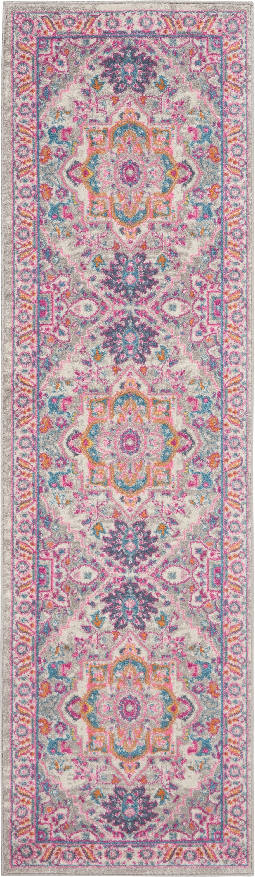 Nourison Home Passion PSN20 Light Grey Pink Indoor Runner - Bohemian Power Loomed Machine Made Medium Pile