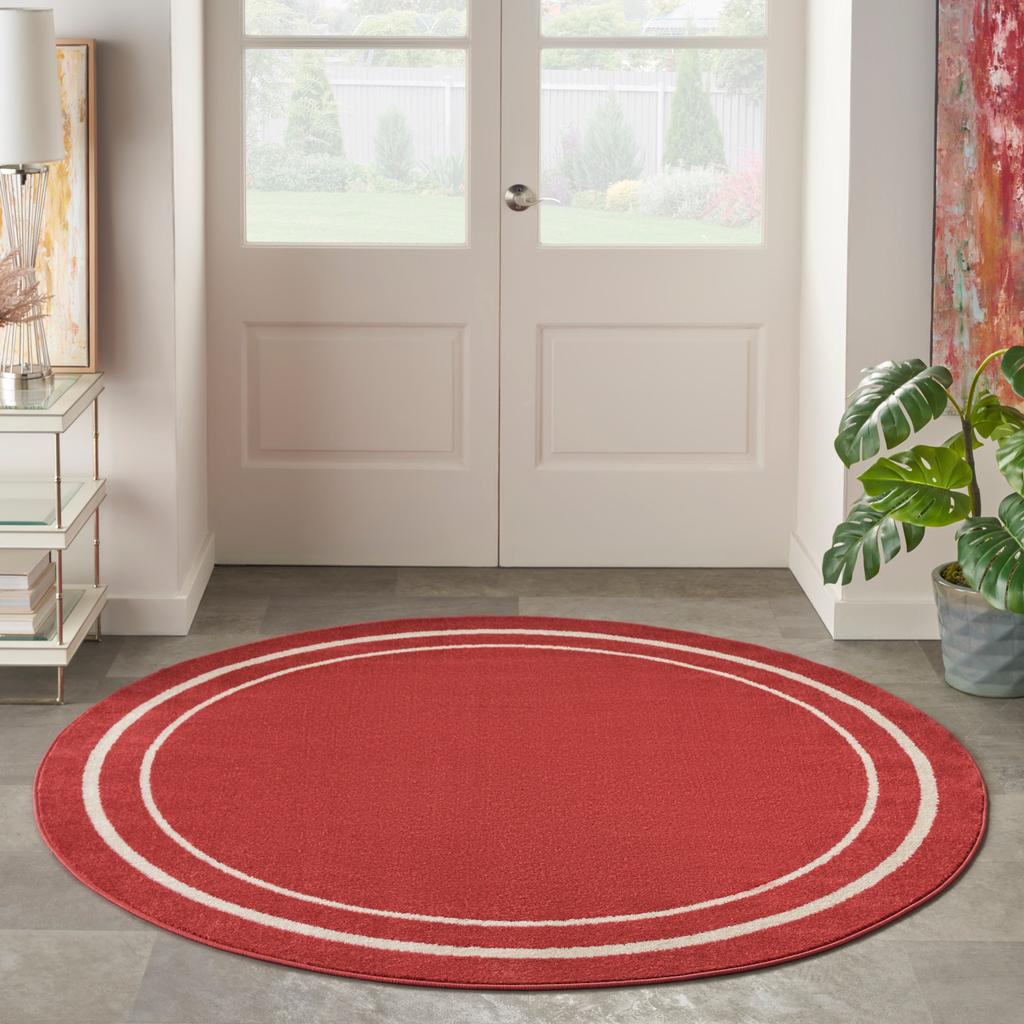Nourison Home Nourison Essentials NRE02 Brick Ivory Indoor/Outdoor Round Area Rug - Contemporary Power Loomed Machine Made Low Pile