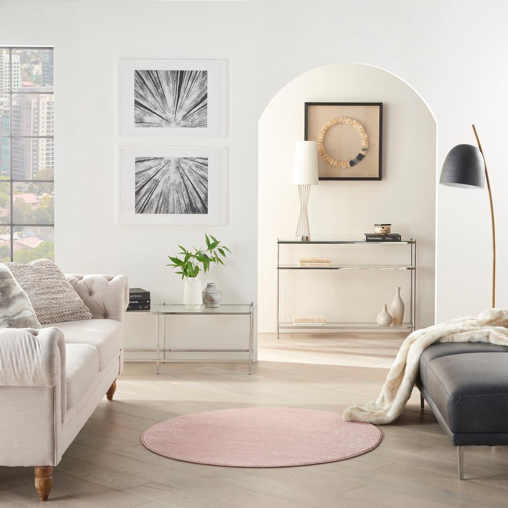 Nourison Home Nourison Essentials NRE01 Pink Indoor/Outdoor Round Area Rug - Outdoor Power Loomed Machine Made Low Pile