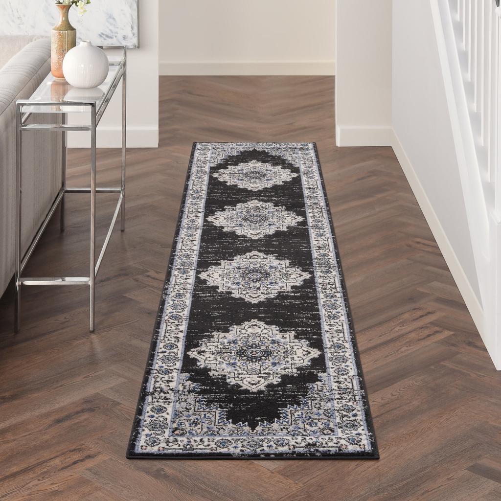 Nourison Home Passion PSN03 Black Ivory Indoor Runner - Vintage Power Loomed Machine Made Medium Pile