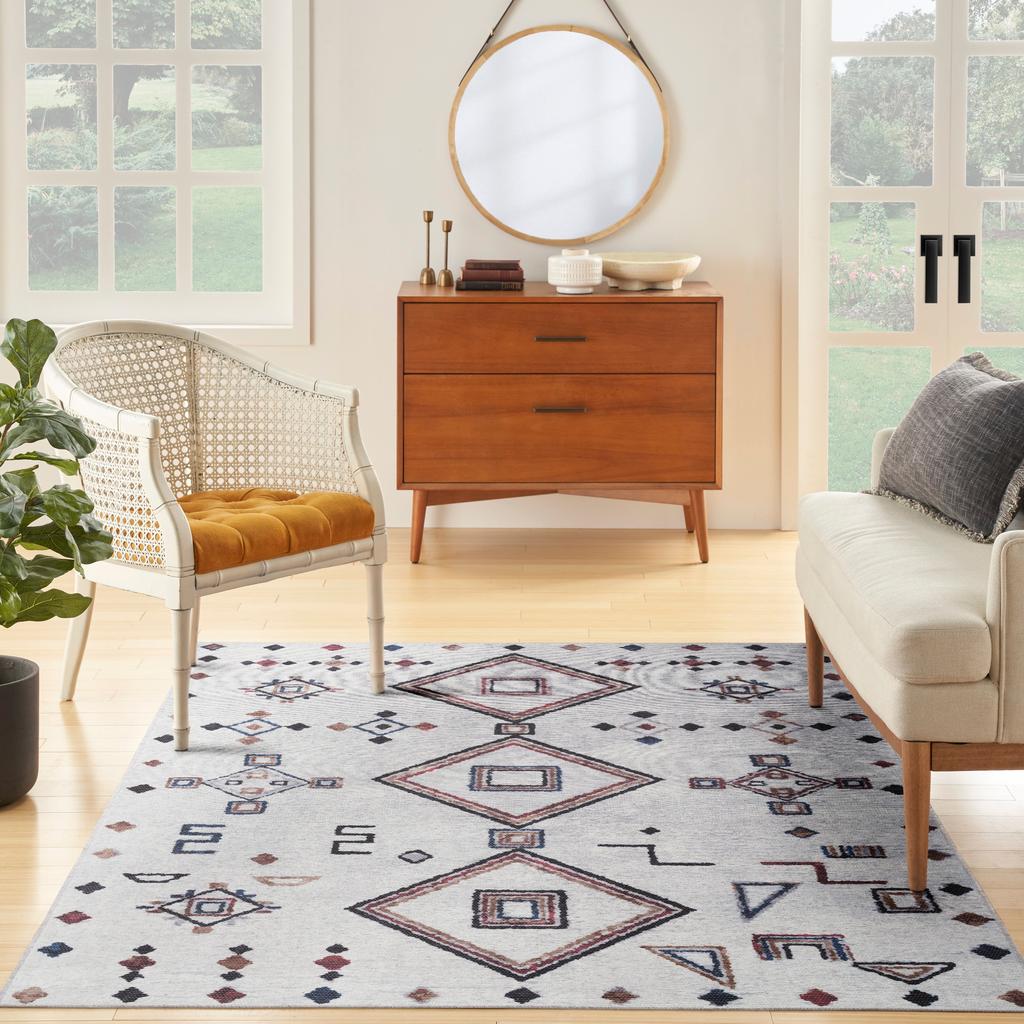 Nourison Home New Concept Washables SR108 Ivory Multicolor Indoor Rectangle Area Rug - Bohemian Machine Woven Machine Made Low Pile