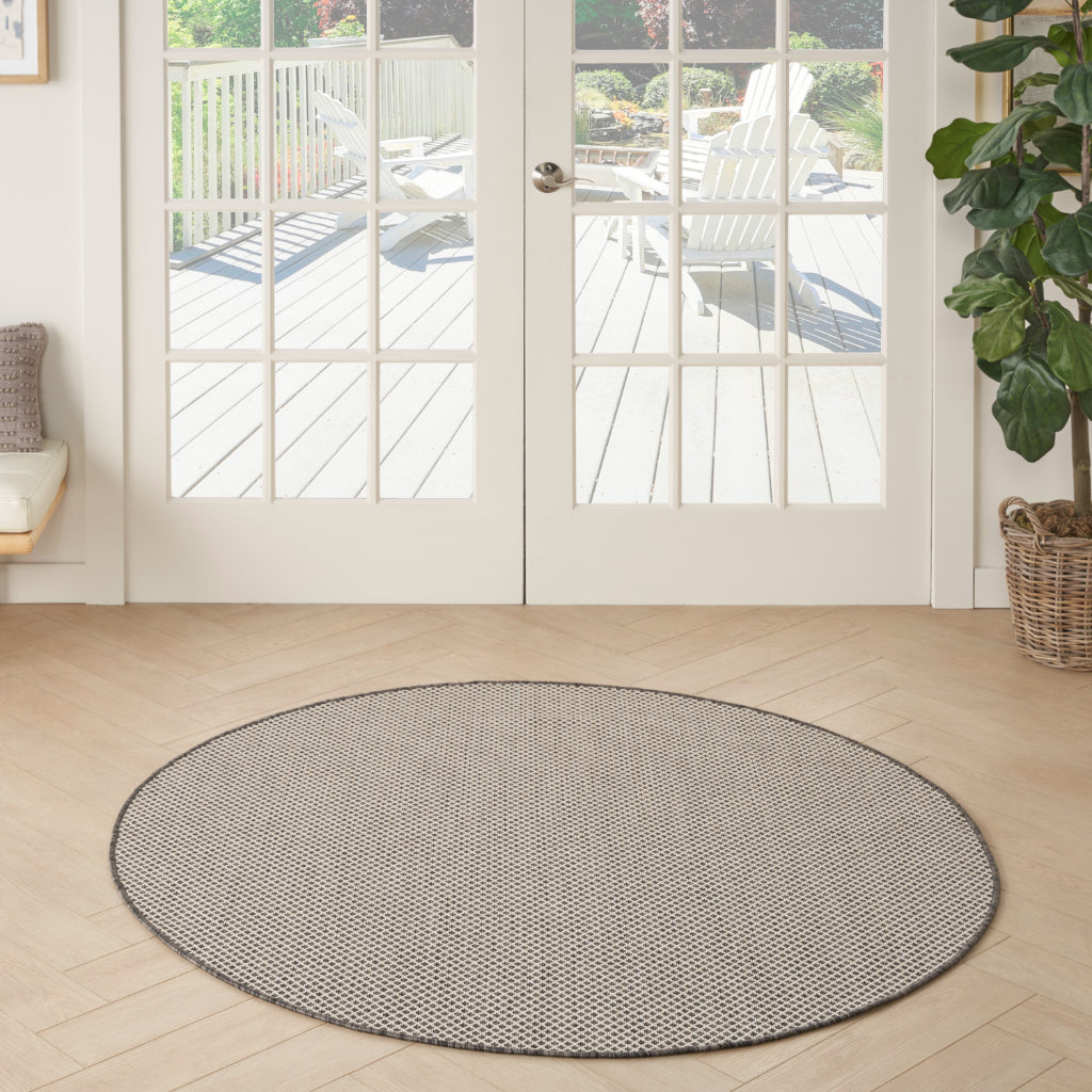 Nourison Home Courtyard COU01 Gray Indoor / Outdoor Round Rug - Modern Style Power Loomed Low Pile Rug