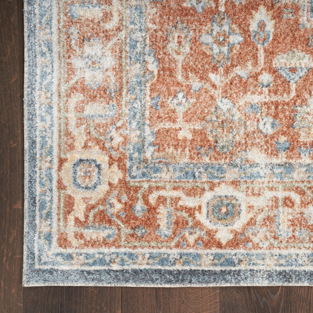Nourison Home Astra ASW11 Rectangle Multicolor Machine Washable Rug - Power Loomed Persian Rug with Faded Blue-Orange Medallion Pattern-