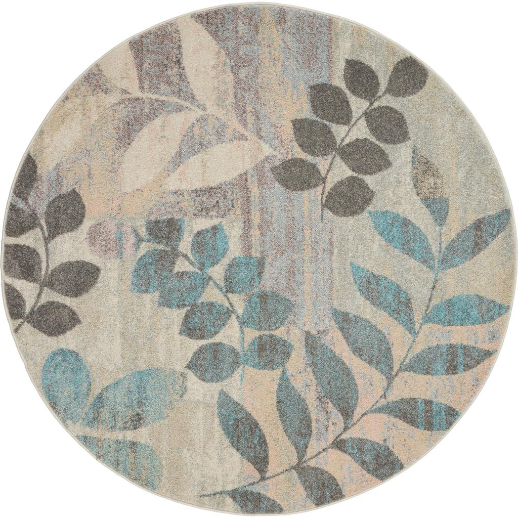 Nourison Home Tranquil TRA01 Ivory Blue Ivory/Light Blue Indoor Round Area Rug - Farmhouse Power Loomed Machine Made Medium Pile