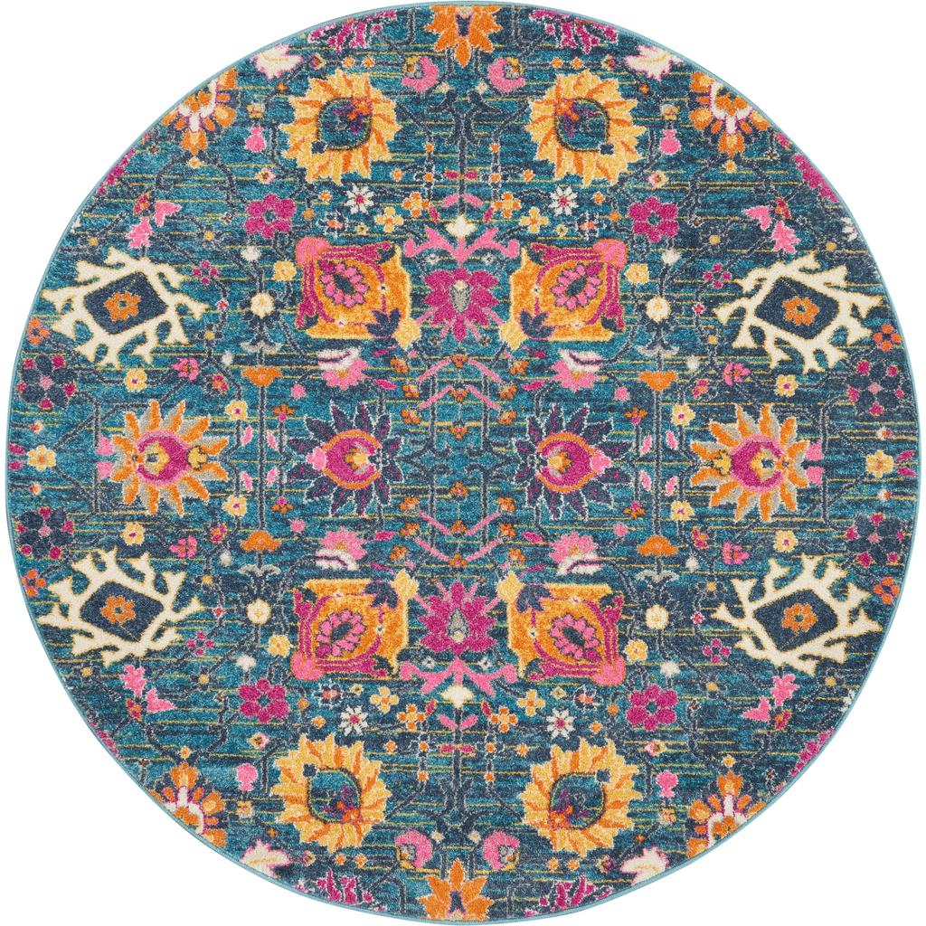 Nourison Home Passion PSN01 Denim Indoor Round Area Rug - Bohemian Power Loomed Machine Made Medium Pile