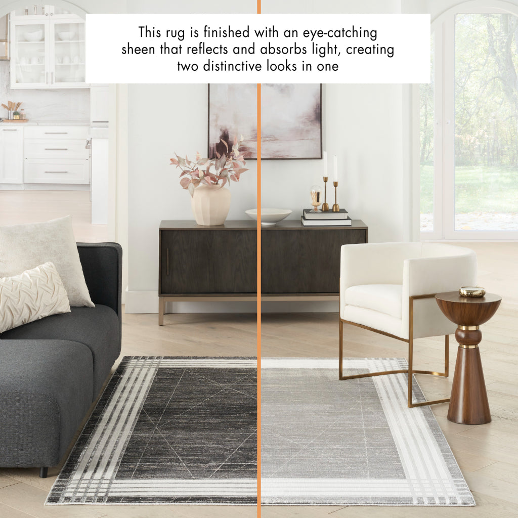 Nourison Home Desire DSR01 Black Indoor Rectangle Area Rug - Power Loomed Plush Pile Rug with White &amp; Gray Border