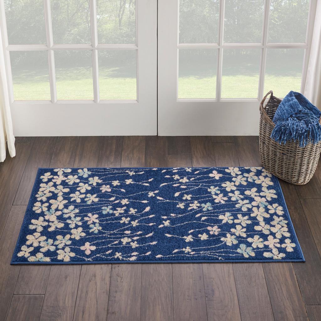 Nourison Home Tranquil TRA04 Navy Indoor Rectangle Area Rug - Contemporary Power Loomed Machine Made Medium Pile