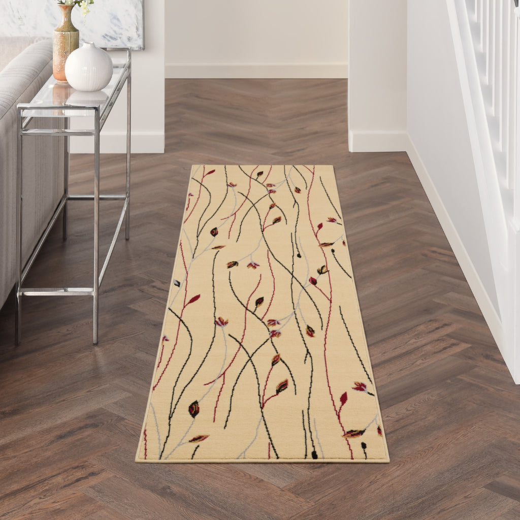 Nourison Home Grafix GRF15 Cream Indoor Runner - Power Loomed Medium Pile Runner with Floral Design