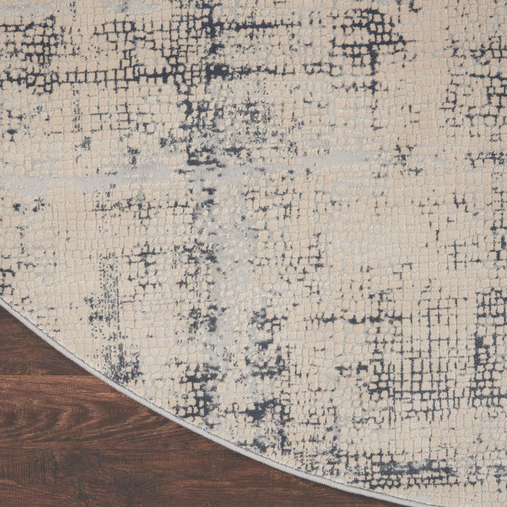 Nourison Home Rustic Textures RUS06 Ivory Blue Indoor Round Area Rug - Modern Power Loomed Machine Made Medium Pile