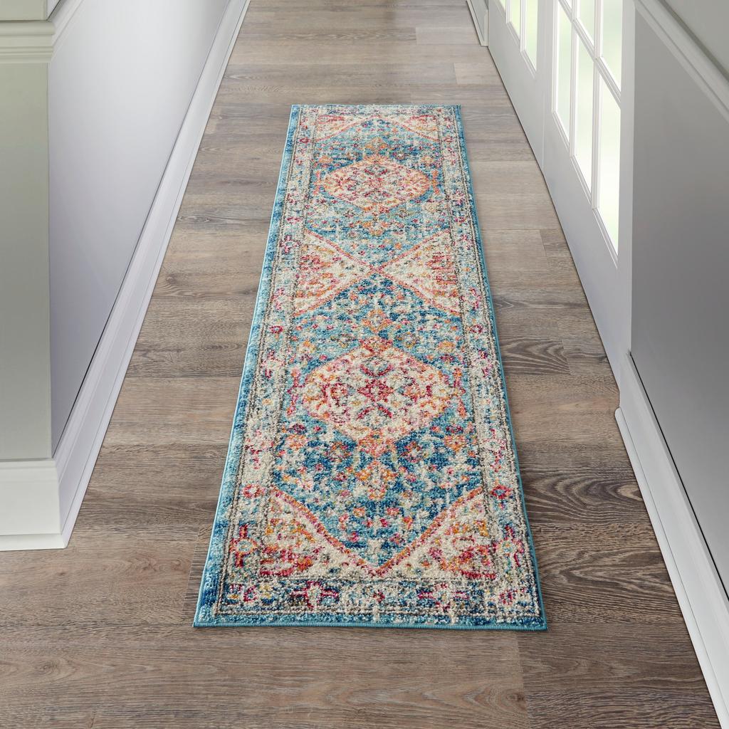 Nourison Home Passion PSN23 Ivory Light Blue Indoor Runner - Bohemian Power Loomed Machine Made Medium Pile