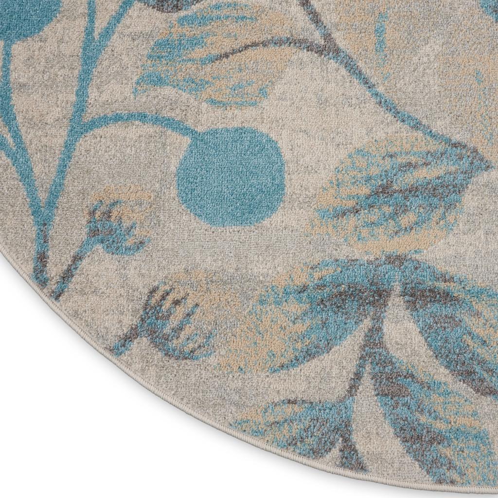 Nourison Home Tranquil TRA03 Ivory Turquoise Ivory/Turquoise Indoor Round Area Rug - Farmhouse Power Loomed Machine Made Medium Pile