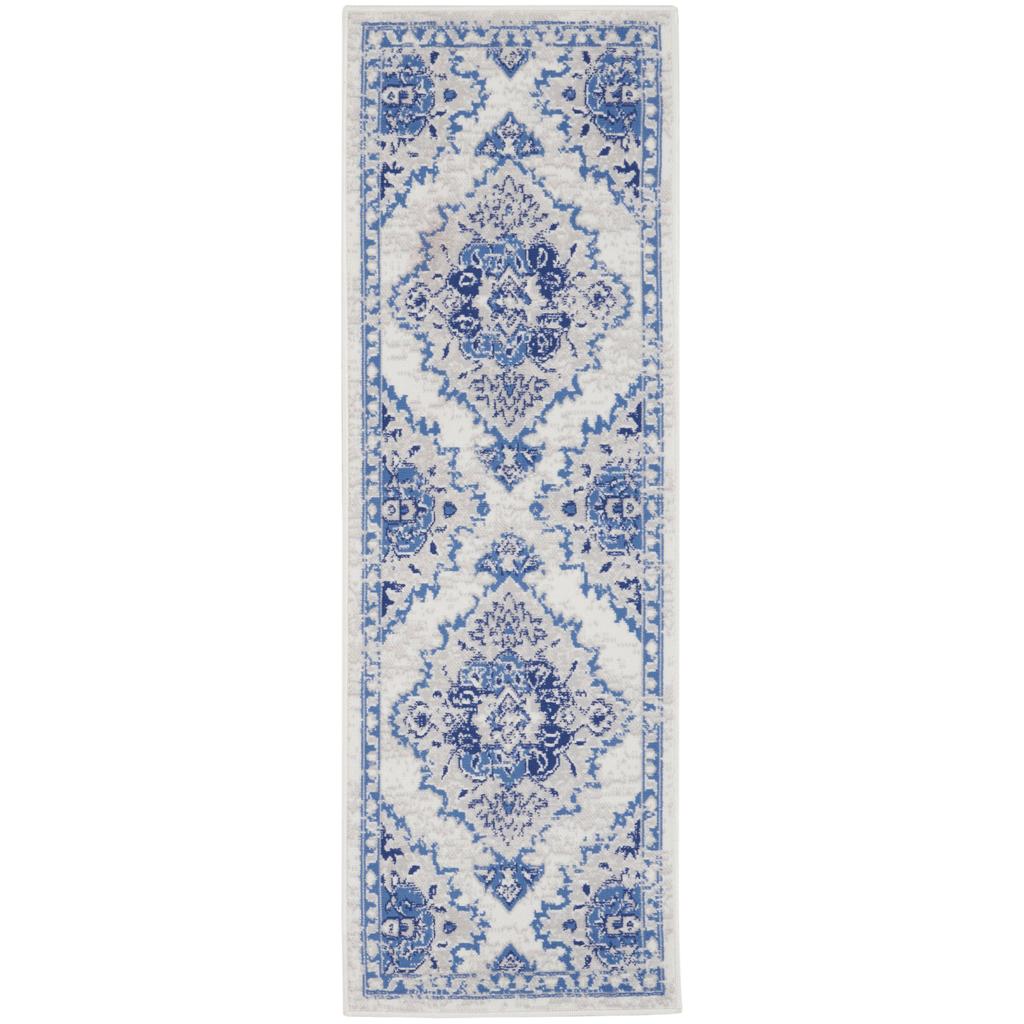 Nourison Home Whimsicle WHS14 Ivory Blue Indoor Runner - Bohemian Power Loomed Machine Made Low Pile