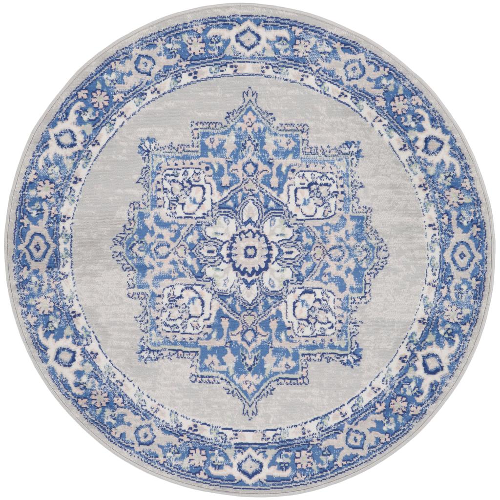 Nourison Home Whimsicle WHS03 Grey Blue Indoor Round Area Rug - Farmhouse Power Loomed Machine Made Low Pile