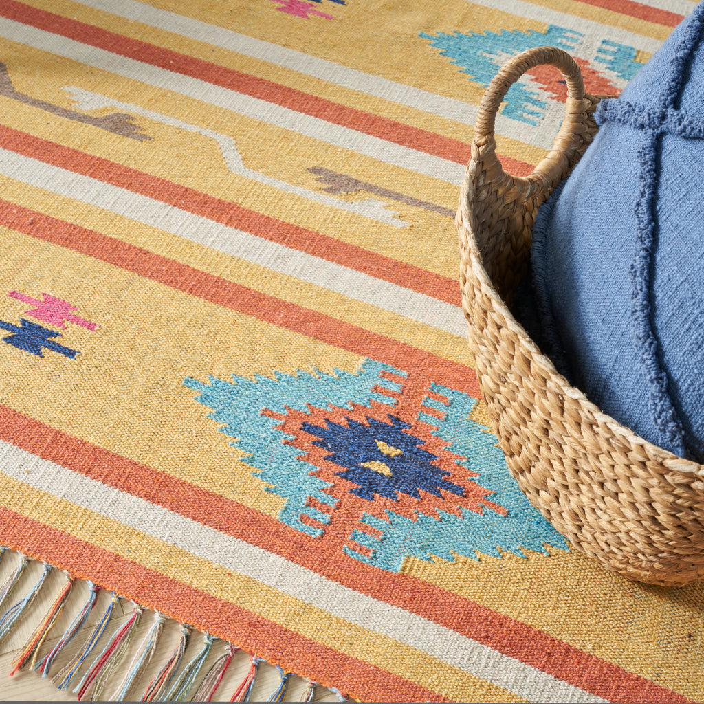 Nourison Home Baja BAJ03 Handmade Multicolor Rectangle Area Rug - Reversible Indoor Rug with Yellow Background
