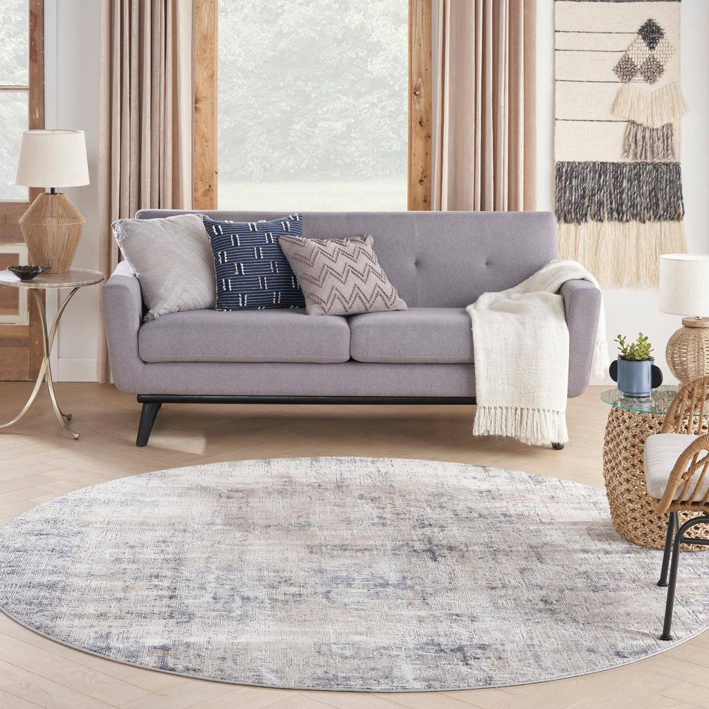 Nourison Home Rustic Textures RUS01 Grey and Beige Grey Beige Indoor Round Area Rug - Modern Power Loomed Machine Made Medium Pile