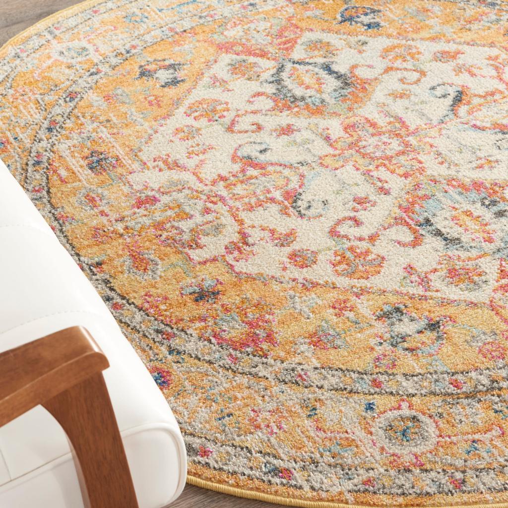 Nourison Home Passion PSN23 Ivory Yellow Indoor Round Area Rug - Bohemian Power Loomed Machine Made Medium Pile