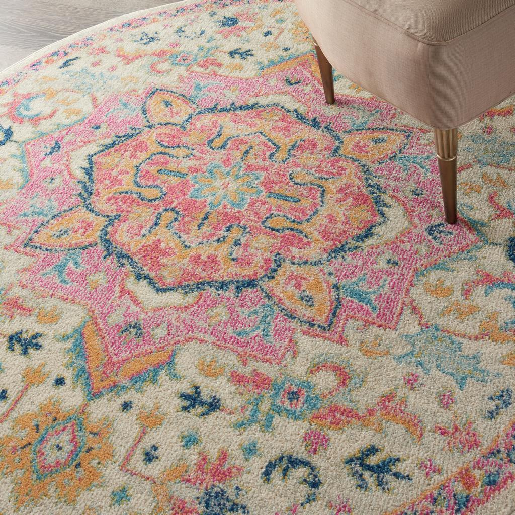 Nourison Home Passion PSN25 Ivory Pink Indoor Round Area Rug - Bohemian Power Loomed Machine Made Medium Pile