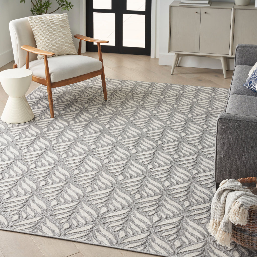 Nourison Home Aloha ALH35 Machine Made Light Gray Rectangle Area Rug - Stain Resistant Indoor/Outdoor Rug