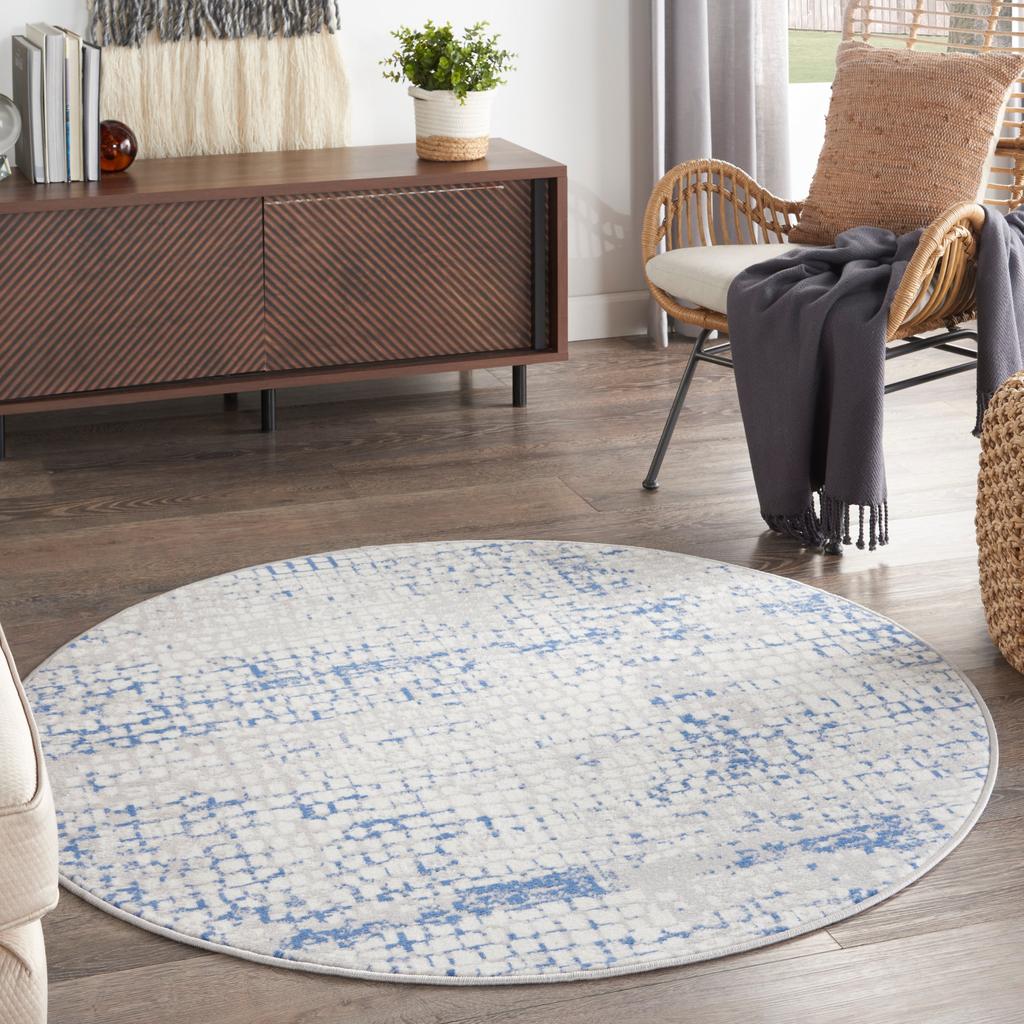 Nourison Home Whimsicle WHS07 Grey Blue Indoor Round Area Rug - Modern Power Loomed Machine Made Low Pile
