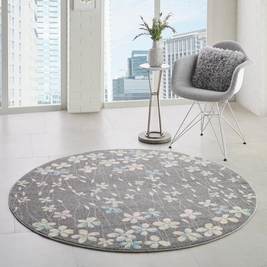 Nourison Home Tranquil TRA04 Grey Grey Beige Indoor Round Area Rug - Contemporary Power Loomed Machine Made Medium Pile