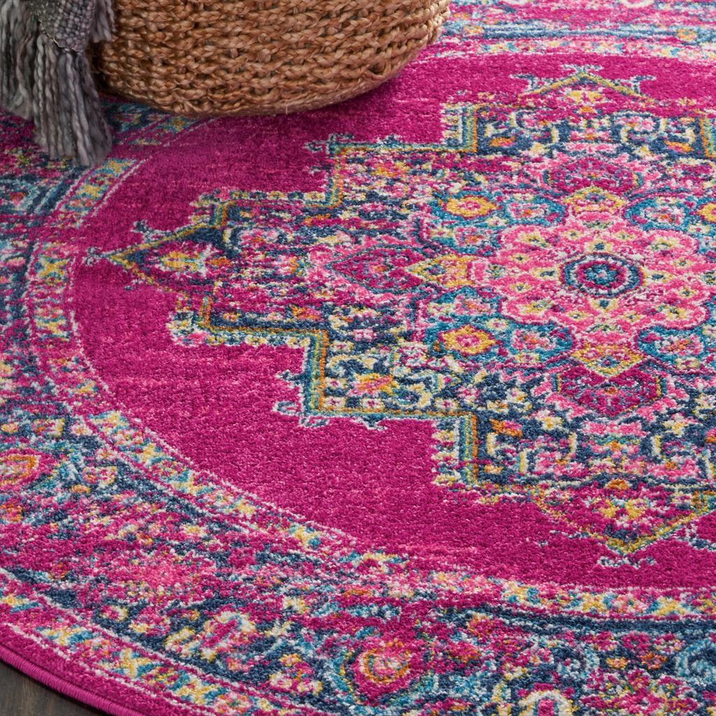 Nourison Home Passion PSN03 Pink Fuchsia Indoor Round Area Rug - Bohemian Power Loomed Machine Made Medium Pile