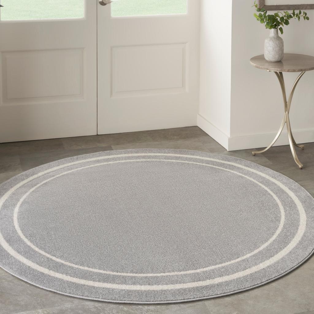 Nourison Home Nourison Essentials NRE02 Grey Ivory Grey/Ivory Indoor/Outdoor Round Area Rug - Contemporary Power Loomed Machine Made Low Pile
