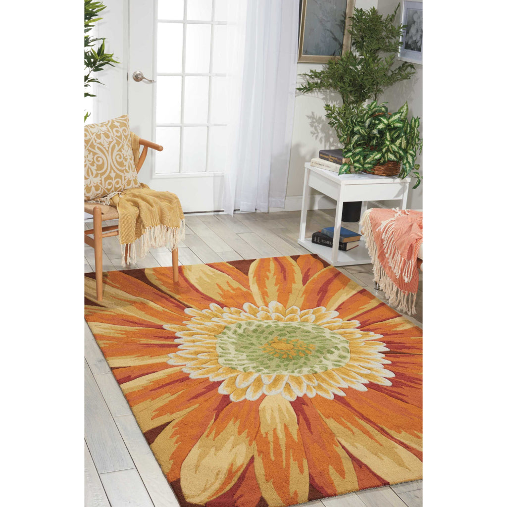 Nourison Home Fantasy FA09 Multicolor Indoor Rectangle Area Rug - Hand Hooked Low Pile Floral Rug with Gerbera Daisy-