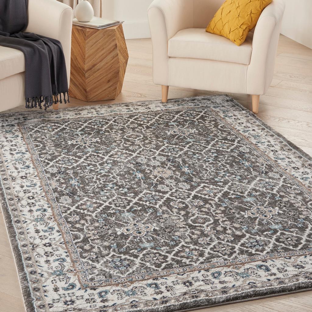Nourison Home American Manor AMR01 Grey/Ivory Indoor Rectangle Area Rug - Vintage Power Loomed Machine Made Medium Pile