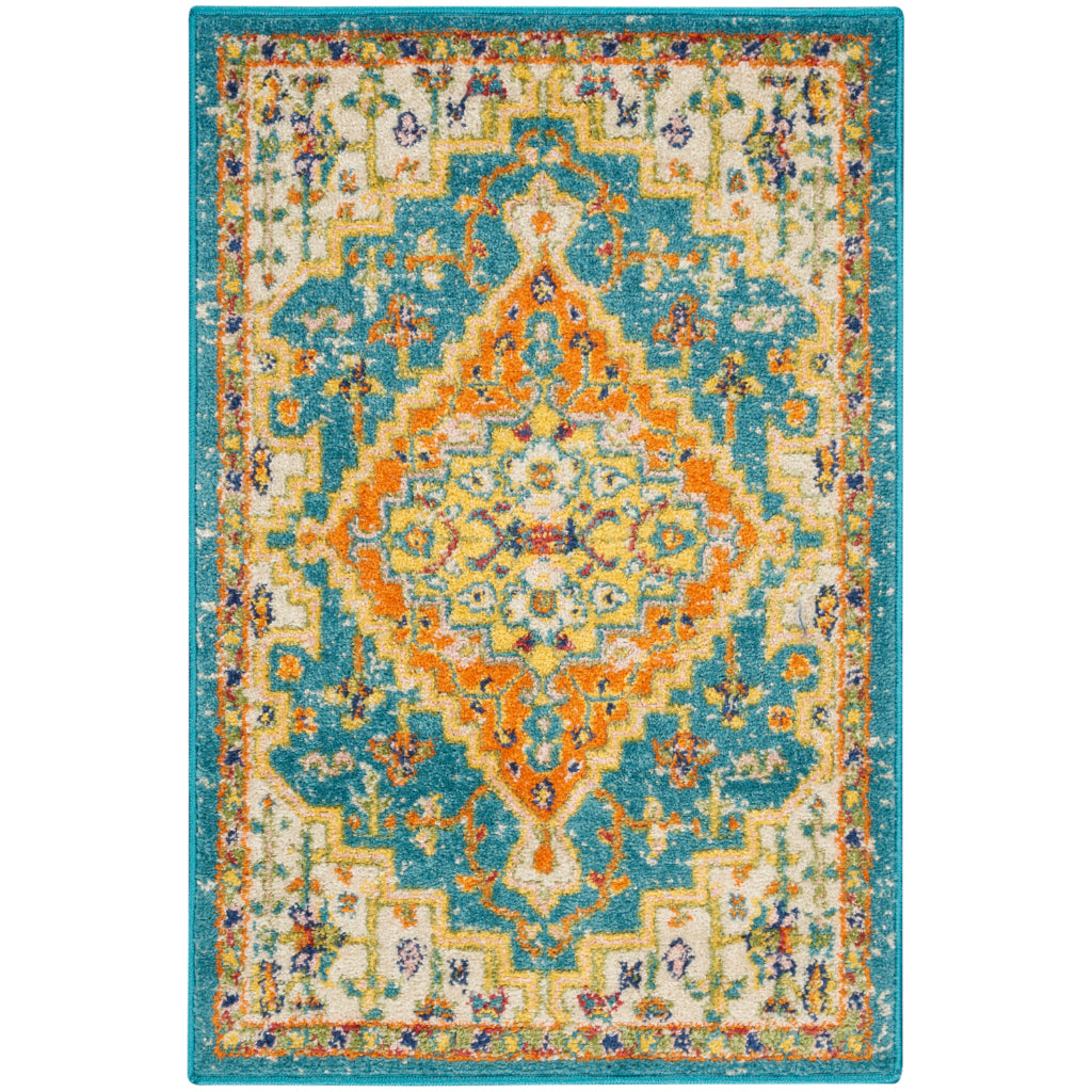 Nourison Home Allur ALR01 Machine Made Multicolor Rectangle Area Rug - Power Loomed Indoor Rug with Blue Persian Inspired Pattern-