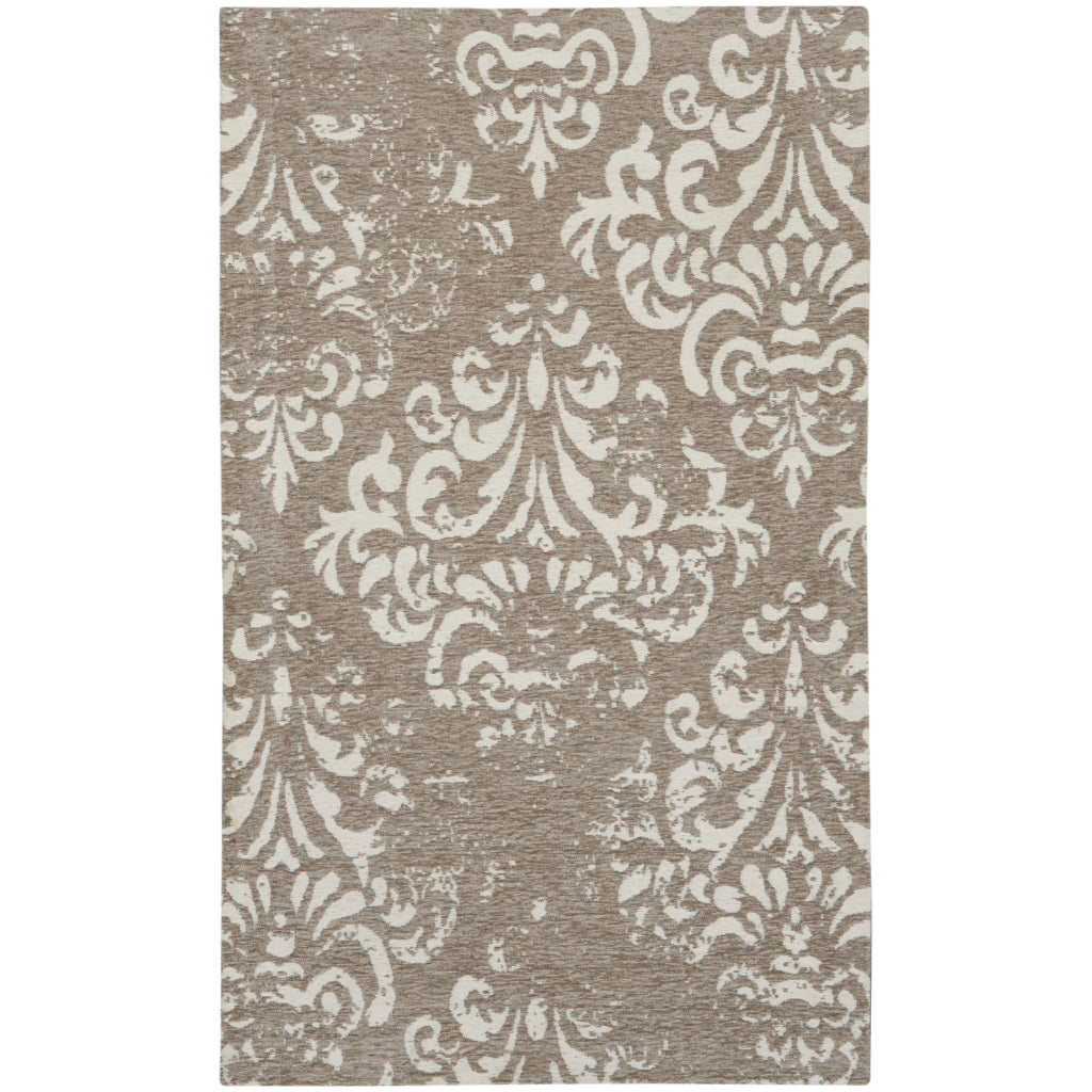 Nourison Home Damask DAS03 Gray Rectangle Indoor Area Rug - Power Loomed Low Pile Rug
