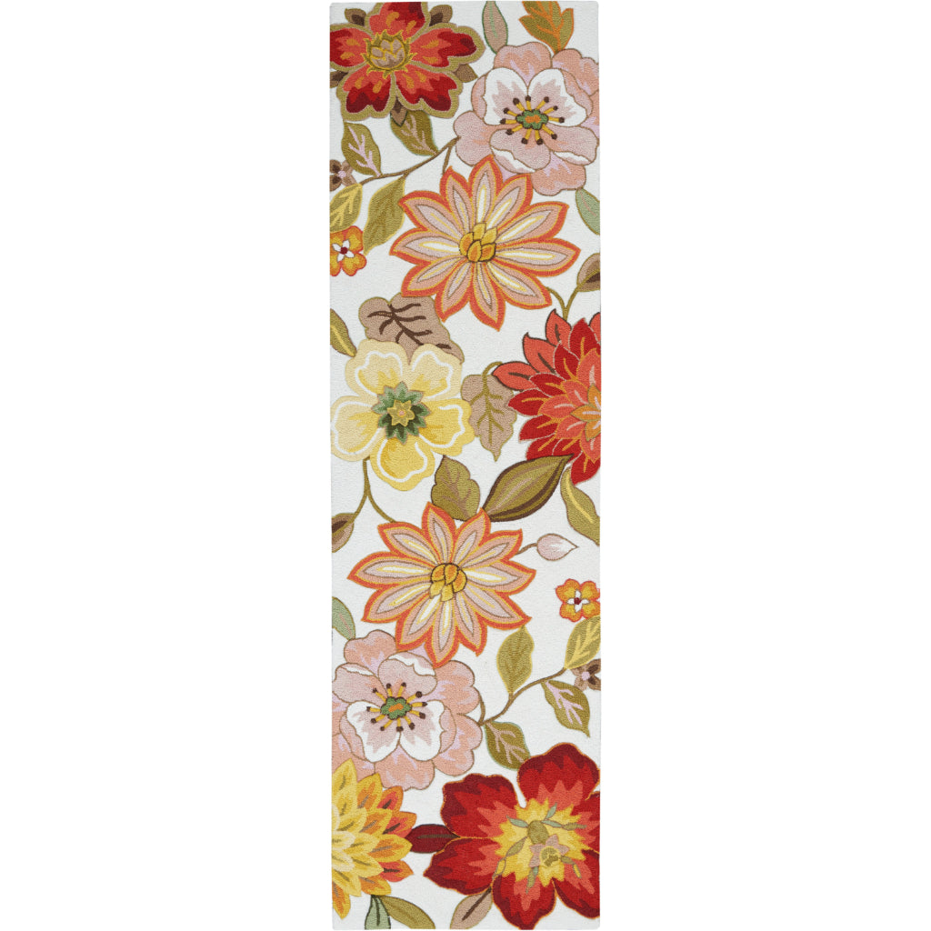 Nourison Home Fantasy FA18 Multicolor Indoor Runner - Hand Hooked Medium Pile Floral Runner with White Background