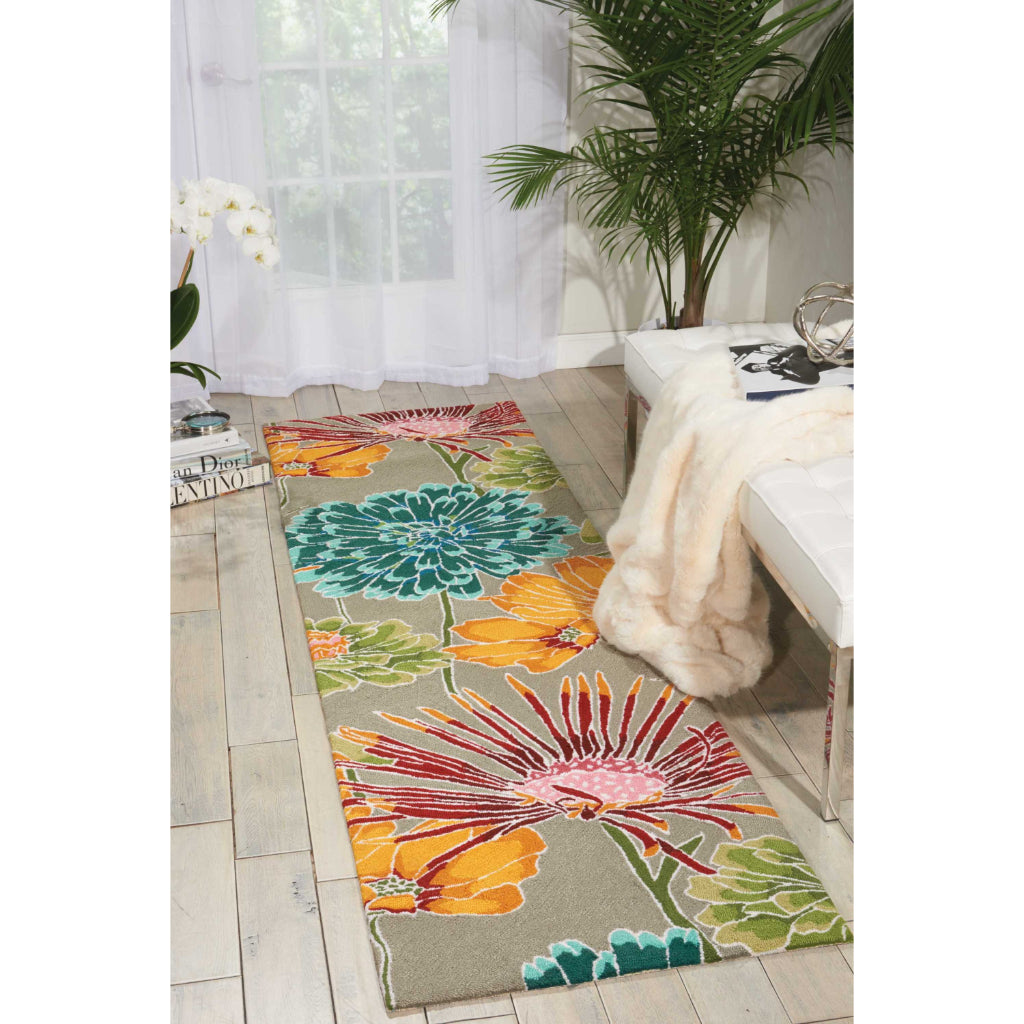 Nourison Home Fantasy FA26 Multicolor Indoor Runner - Hand Hooked Medium Pile Floral Runner with Gray Background-