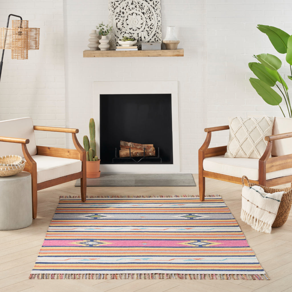 Nourison Home Baja BAJ01 Handmade Multicolor Rectangle Area Rug - Reversible Indoor Rug with White Background