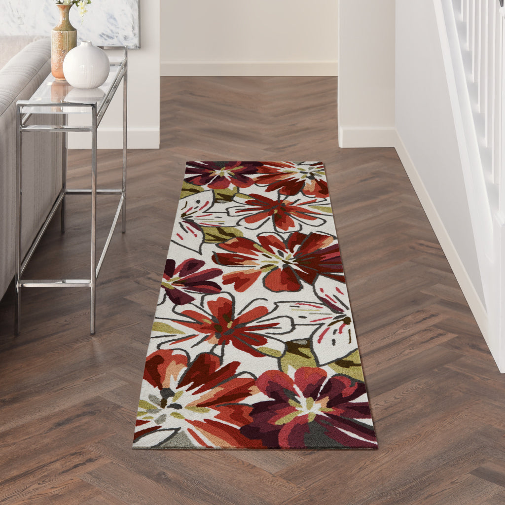 Nourison Home Fantasy FA16 Multicolor Indoor Runner - Hand Hooked Low Pile Floral Runner with White Background