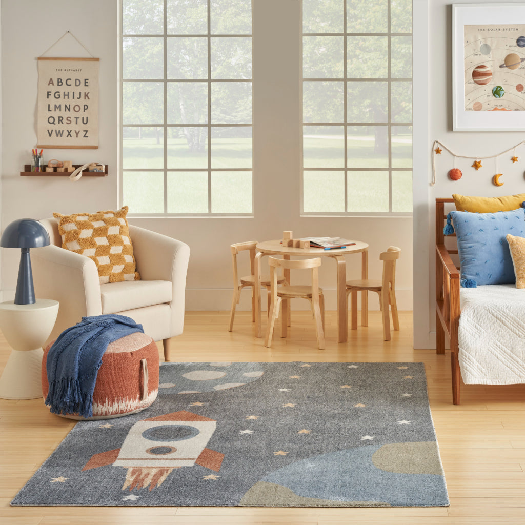 Nourison Home Astra ASW06 Rectangle Blue Machine Washable Rug - Indoor Kids Room Rug