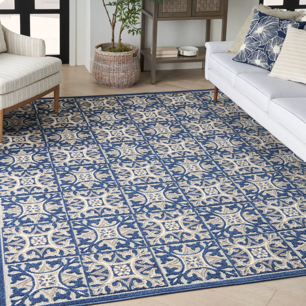 Nourison Home Aloha ALH34 Machine Made Multicolor Rectangle Area Rug - Stain Resistant Low Pile Rug with Blue Ornate Geometric Pattern