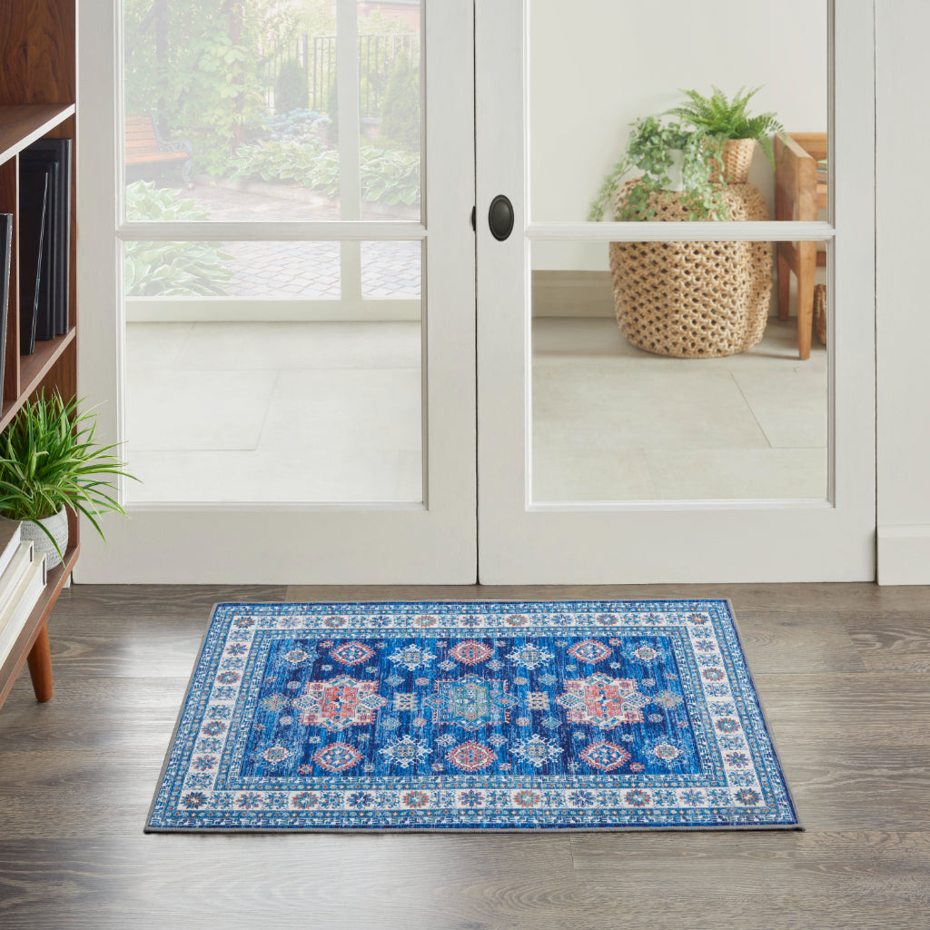 Nourison Home Fulton FUL02 Multicolor Indoor Rectangle Area Rug - Vintage Style Flatweave Low Pile Rug with Shades of Blue-