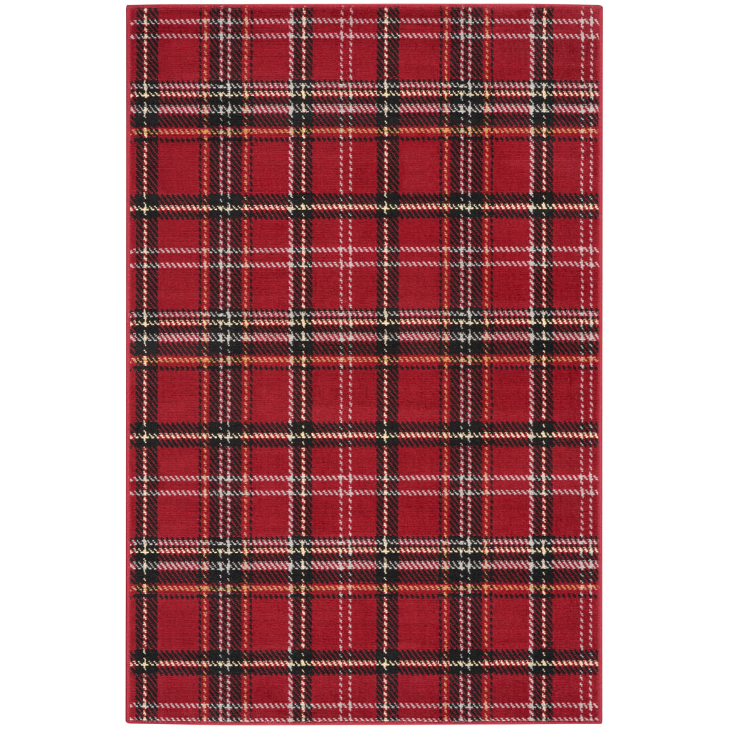 Nourison Home Grafix GRF03 Red Indoor Rectangle Area Rug - Power Loomed Medium Pile Plaid Rug